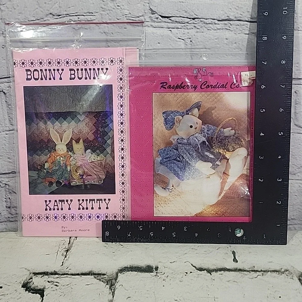Vintage‎ Decorative Plush Craft Patterns Lot 2 Bonny Bunny Katy Kitty Muslin Cat